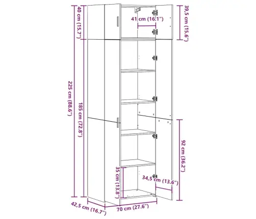 Uzglabāšanas Skapis Vecs Koks 70X42.5X225 Cm Inženierijas Koks Vidaxl