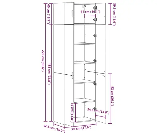 Uzglabāšanas Skapis Vecs Koks 70X42.5X225 Cm Inženierijas Koks Vidaxl