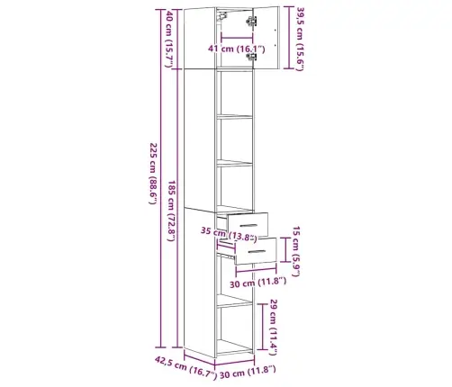 Lieknas Saugojimo Spintelis Juoda Ąžuolo 30 X 42.5 X 225 Cm
