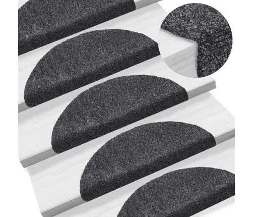 Kāpņu Paklājiņi, Pašlīmējoši, 30 Gab., 56X17X3 Cm, Tumši Pelēki, Pusapaļi Vidaxl