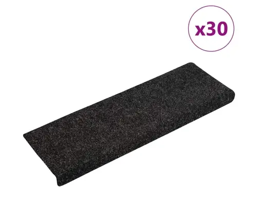 Kāpņu Paklājiņi, Pašlīmējoši, 30 Gab., 65X21X4 Cm, Melni, Taisnstūrveida Mala Vidaxl
