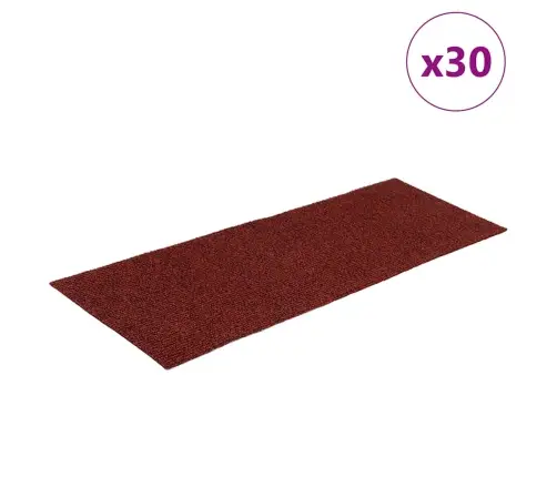 Kāpņu Paklājiņi, Pašlīmējoši, 30 Gab., 60X25 Cm, Bordo Sarkani, Taisnstūrveida Vidaxl