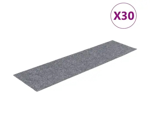 Kāpņu Paklājiņi, Pašlīmējoši, 30 Gab., 76X20 Cm, Gaiši Pelēki, Taisnstūrveida Vidaxl