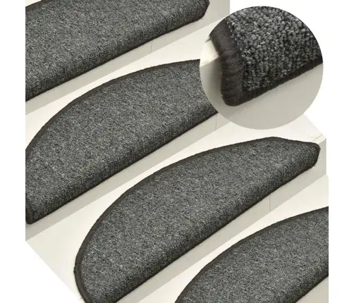 Kāpņu Paklājiņi, 30 Gab., 56X17X3 Cm, Tumši Pelēki, Pusapaļi Vidaxl