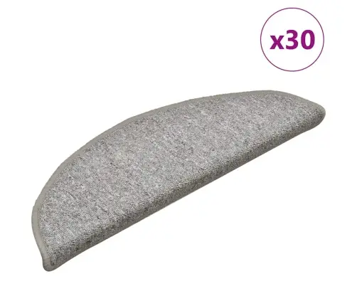 Kāpņu Paklājiņi, 30 Gab., 56X17X3 Cm, Gaiši Pelēki, Pusapaļi Vidaxl