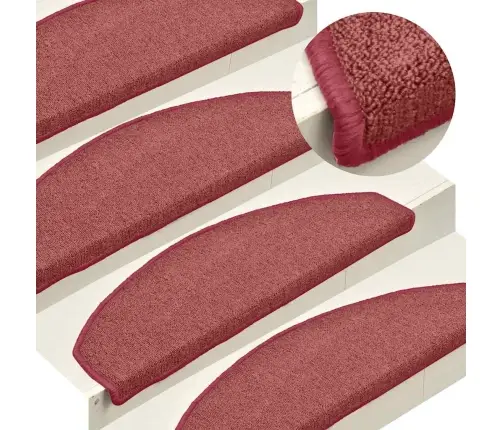 Kāpņu Paklājiņi, 30 Gab., 65X24X4 Cm, Bordo Krāsas, Pusapaļi, Lieli Vidaxl
