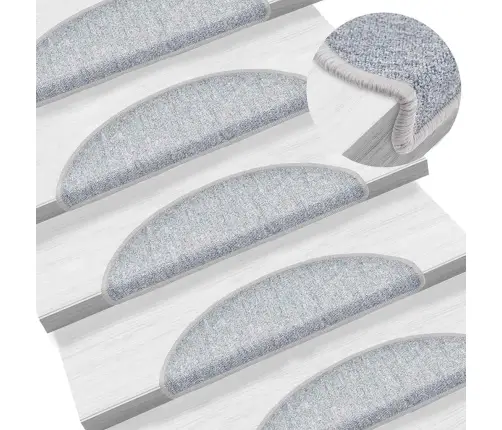 Laiptų Kilimėliai, 20 Vnt., 56X17X3 cm Šviesiai Pilki, Pusapvaliai