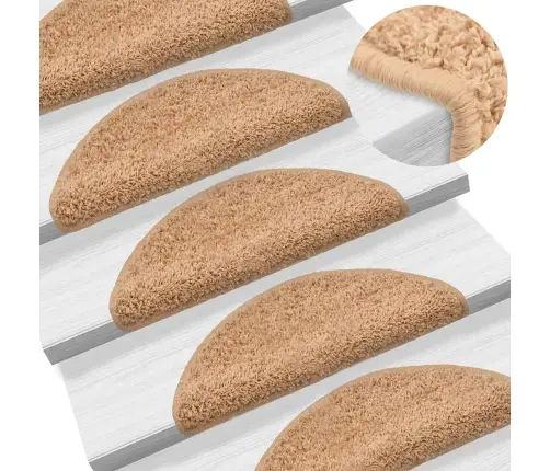 Laiptų Kilimėliai, 30 Vnt., 56X17X3 cm Smėlio Spalvos, Pusapvaliai Laiptų Kilimėliai, 30 Vnt., 56X17X3 cm Smėlio Spalvos, Pusapvaliai