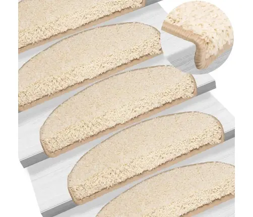 Kāpņu Paklājiņi, 30 Gab., 65X21X4 Cm, Krēmkrāsas, Pusapaļi, Lieli Vidaxl