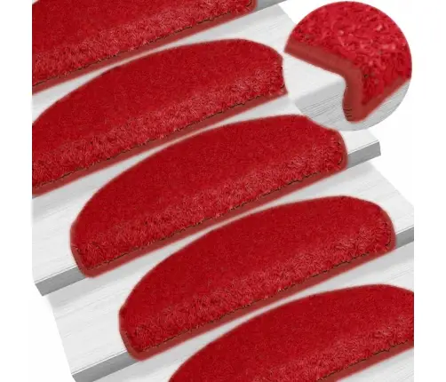 Kāpņu Paklājiņi, 30 Gab., 65X21X4 Cm, Sarkani, Pusapaļi, Lieli Vidaxl