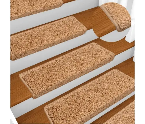 Kāpņu Paklājiņi, 30 Gab., 65X21X4 Cm, Bēši, Taisnstūrveida Mala Vidaxl