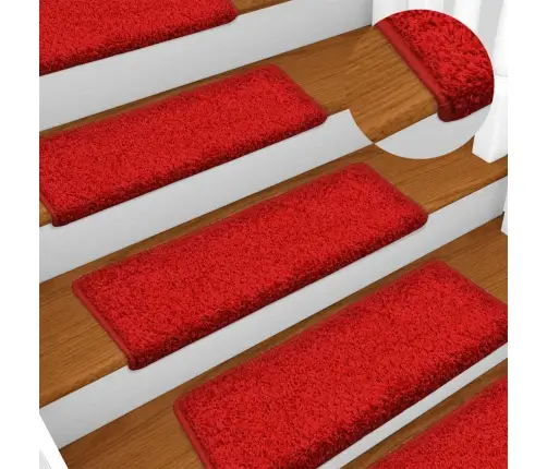 Kāpņu Paklājiņi, 30 Gab., 65X21X4 Cm, Sarkani, Taisnstūrveida Mala Vidaxl