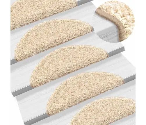Kāpņu Paklājiņi, 20 Gab., 56X17X3 Cm, Krēmkrāsas, Pusapaļi Vidaxl