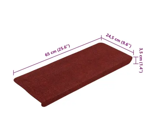 Lipnūs Laiptų Kilimėliai, 10Vnt., Raudoni, 65X22,5X3,5Cm