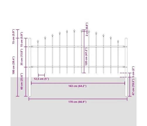 Dārza Žogs Ar Pusapaļu Augšdaļu, Balts, 10.2X0.75 M, Tērauds Vidaxl