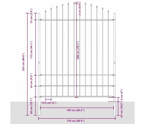 Dārza Žogs Ar Izliekto Augšdaļu, Balts, 11,9 X 2 M, Tērauds Vidaxl