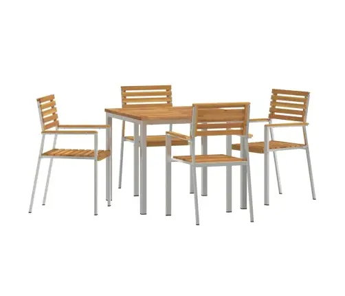 Dārza Galds 5 Pcs Cieta Akāciju Koks Un Nerūsējošais Tērauds Vidaxl