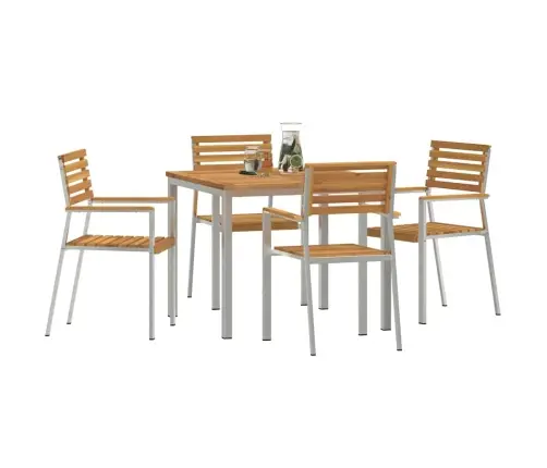 Dārza Galds 5 Pcs Cieta Akāciju Koks Un Nerūsējošais Tērauds Vidaxl