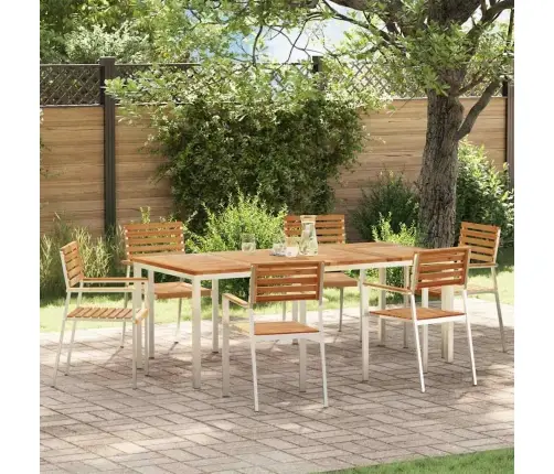 Dārza Galds 7 Pcs Cieta Teak Koks Un Nerūsējošais Tērauds Vidaxl
