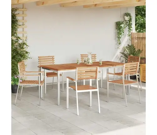 Dārza Galds 7 Pcs Cieta Teak Koks Un Nerūsējošais Tērauds Vidaxl
