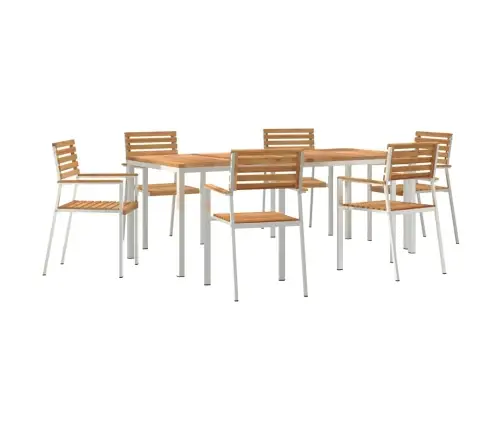 Dārza Galds 7 Pcs Cieta Teak Koks Un Nerūsējošais Tērauds Vidaxl