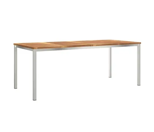 Dārza Ēdamgalds 9 Pcs Cieta Teak Koks Un Nerūsējošais Tērauds Vidaxl