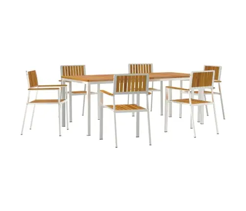 7 Gabalu Dārza Ēdamgaldu Komplekts No Masīva Akācijas Koka Vidaxl