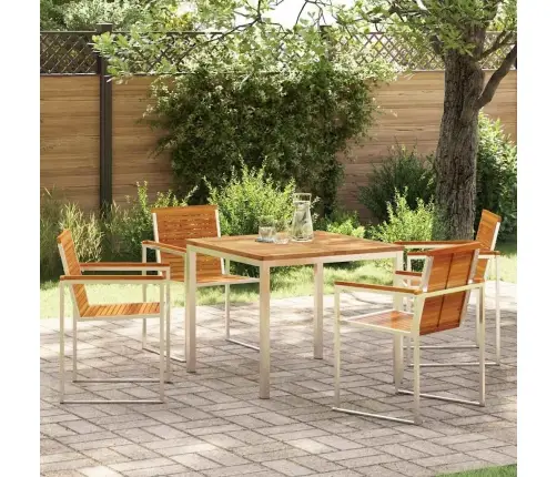 5 Gab. Dārza Ēdamgaldu Komplekts No Akāciju Koka Un Nerūsējošā Tērauda Vidaxl