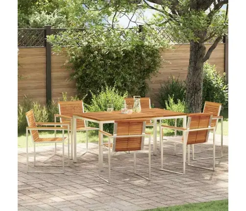 7 Daļu Dārza Pusdienu Komplekts, Cieta Akācija Un Nerūsējošais Tērauds Vidaxl