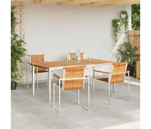 5 Daļu Dārza Galdiņš No Akācijas Koka Un Nerūsējošā Tērauda Vidaxl