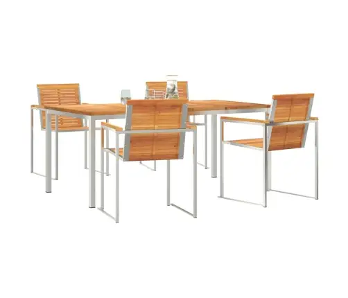 5 Daļu Dārza Galdiņš No Akācijas Koka Un Nerūsējošā Tērauda Vidaxl