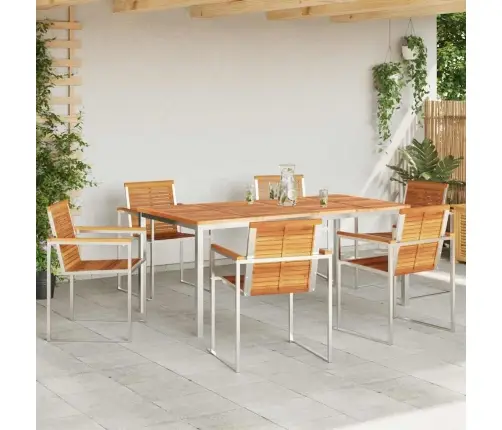 7 Daļu Dārza Galda Komplekts, Cietais Akācijas Koks Un Nerūsējošais Tērauds Vidaxl