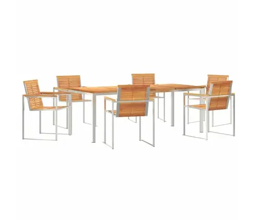 7 Daļu Dārza Galda Komplekts, Cietais Akācijas Koks Un Nerūsējošais Tērauds Vidaxl