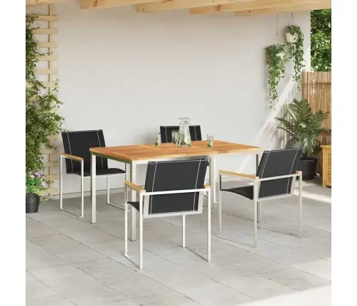 5 Daļīgs Dārza Galda Komplekts No Cietas Akācijas Koka Un Nerūsējošā Tērauda Vidaxl