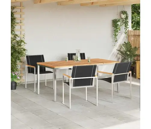 5 Daļu Dārza Ēdamgalds Komplekts No Akāciju Koka Un Nerūsējošā Tērauda Vidaxl