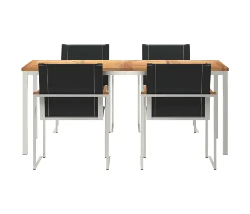 5 Daļu Dārza Ēdamgalds Komplekts No Akāciju Koka Un Nerūsējošā Tērauda Vidaxl