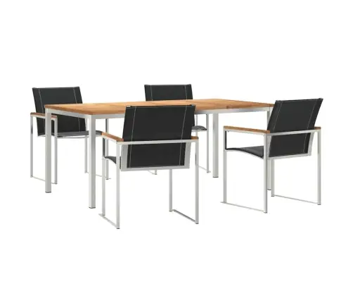 5 Daļu Dārza Ēdamgalds Komplekts No Akāciju Koka Un Nerūsējošā Tērauda Vidaxl