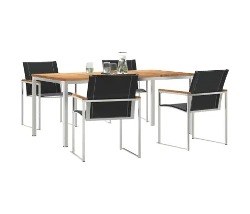 5 Daļu Dārza Ēdamgalds Komplekts No Akāciju Koka Un Nerūsējošā Tērauda Vidaxl