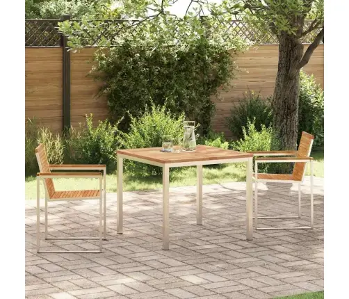 3 Daļu Dārza Ēdamgalds Komplekts, Teaks Un Nerūsējošais Tērauds Vidaxl