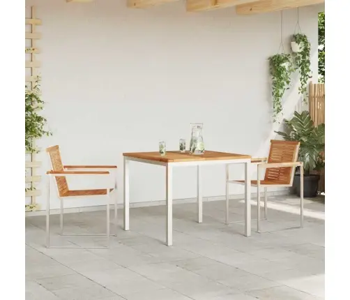 3 Daļu Dārza Ēdamgalds Komplekts, Teaks Un Nerūsējošais Tērauds Vidaxl