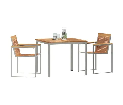 3 Daļu Dārza Ēdamgalds Komplekts, Teaks Un Nerūsējošais Tērauds Vidaxl