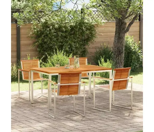 5 Daļu Dārza Galds No Cieta Teakas Koka Un Nerūsējošā Tērauda Vidaxl