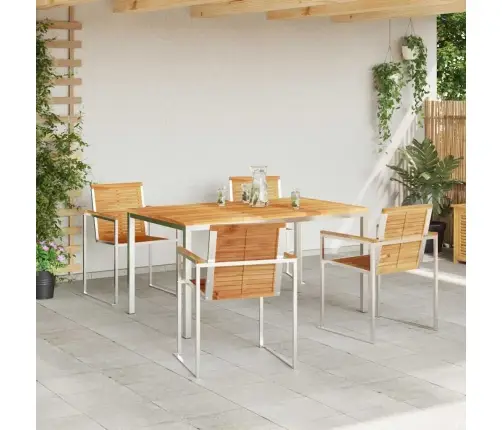 5 Daļu Dārza Galds No Cieta Teakas Koka Un Nerūsējošā Tērauda Vidaxl