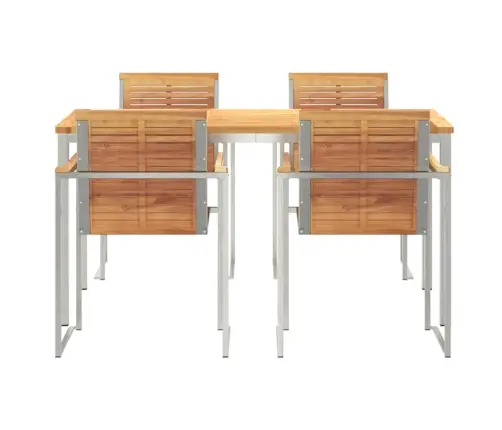 5 Daļu Dārza Galds No Cieta Teakas Koka Un Nerūsējošā Tērauda Vidaxl