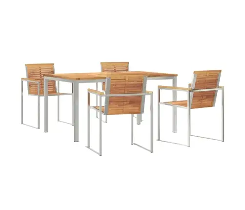 5 Daļu Dārza Galds No Cieta Teakas Koka Un Nerūsējošā Tērauda Vidaxl