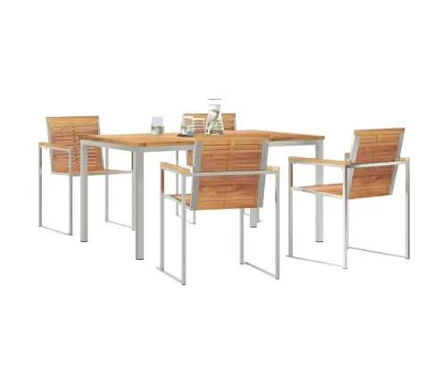 5 Daļu Dārza Galds No Cieta Teakas Koka Un Nerūsējošā Tērauda Vidaxl