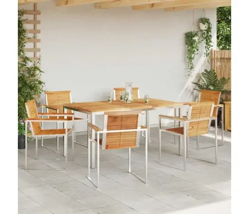 7 Daļu Dārza Galda Komplekts No Teakas Kokam Un Nerūsējošā Tērauda Vidaxl
