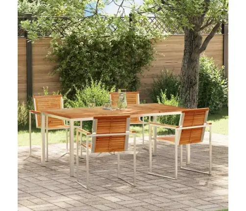 5 Gabalu Dārza Ēdamgalda Komplekts No Masīvkoka, Tekas Un Nerūsējošā Tērauda Vidaxl