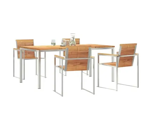5 Gabalu Dārza Ēdamgalda Komplekts No Masīvkoka, Tekas Un Nerūsējošā Tērauda Vidaxl