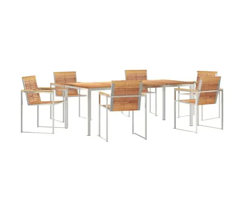 7 Daļu Dārza Ēdamgalds Komplekts No Solid Wood Teak Un Nerūsējošā Tērauda Vidaxl